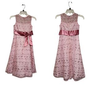 Rare Editions Round Neck Girl's Pink Multi Sleeveless Bow Waistband Dress Size 8